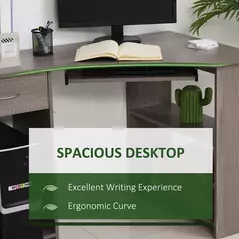 HOMCOM L-Shaped Corner Computer Desk w/ 2 Shelves Wide Worktop Keyboard Tray Drawer & CPU Stand Home Office Study Bedroom Furniture Grey - 4