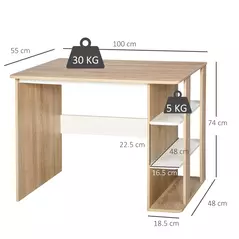 HOMCOM Computer Desk, Writing Desk with 3-Tier Storage Shelf, Work Table for Home Office, Study, Living Room, Oak and White - 3