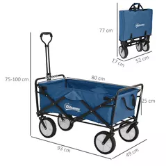 Outsunny 90L Festival Trolley on Wheels, Folding Camping Trolley Cart with Adjustable Handle, Portable for Outdoor, Garden, Shopping, Fishing, Navy Blue - 3