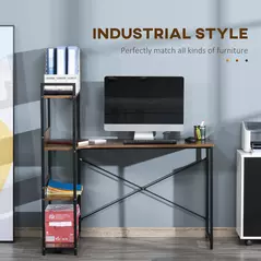 HOMCOM Office Desk with Storage Shelves, 120 CM Computer Desk, Industrial Study Table with Metal Frame for Home Office Small Space, Rustic Brown - 4