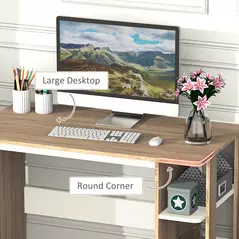 HOMCOM Computer Desk, Writing Desk with 3-Tier Storage Shelf, Work Table for Home Office, Study, Living Room, Oak and White - 5