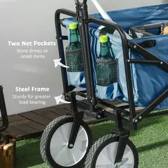 Outsunny 90L Festival Trolley on Wheels, Folding Camping Trolley Cart with Adjustable Handle, Portable for Outdoor, Garden, Shopping, Fishing, Navy Blue - 7