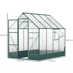 Outsunny 6x8 FT Polycarbonate Greenhouse with Base and Raised Bed, Walk-in Greenhouse with Aluminium Frame, Temperature Controlled Window, Foundation for Plants, Flowers, Vegetable - 3