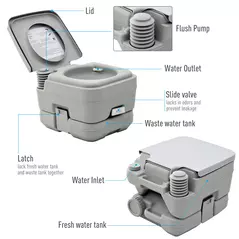HOMCOM 10L Plastic Portable Toilet - Grey - 4