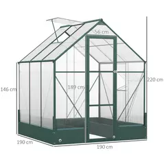 Outsunny 6x6 FT Polycarbonate Greenhouse with Base and Raised Bed, Walk-in Greenhouse with Aluminium Frame, Temperature Controlled Window, Foundation for Plants, Flowers, Vegetable - 3