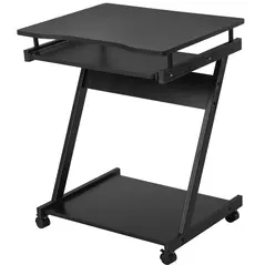 HOMCOM Movable Computer Desk with 4 Moving Wheels Sliding Keyboard Tray Home Office Workstation Black - 1