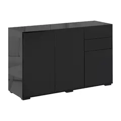HOMCOM High Gloss Side Cabinet, Push-Open Design with 2 Drawers and 2 Cabinets for Living Room, 74H x 117W x 36Dcm, Black - 1