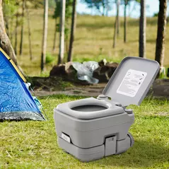 HOMCOM 10L Plastic Portable Toilet - Grey - 2