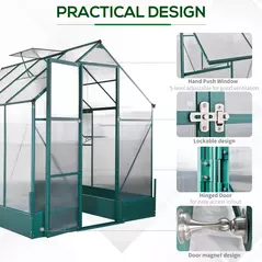 Outsunny 6x8 FT Polycarbonate Greenhouse with Base and Raised Bed, Walk-in Greenhouse with Aluminium Frame, Temperature Controlled Window, Foundation for Plants, Flowers, Vegetable - 5