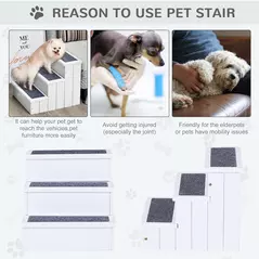 PawHut Dog Steps for Bed Sofa, 3 Step Wooden Dog Stairs for Sofa, Pet Stairs with Storage for Small Cats and Puppy, White - 5