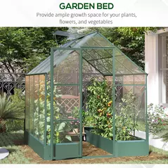 Outsunny 6x8 FT Polycarbonate Greenhouse with Base and Raised Bed, Walk-in Greenhouse with Aluminium Frame, Temperature Controlled Window, Foundation for Plants, Flowers, Vegetable - 9