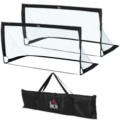 HOMCOM Set of 2 Football Goal Net 6 x 3 ft Foldable Outdoor Sport Training Teens Adults Football with Carrying Bag Black - 1