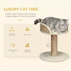 PawHut Cat Tree Cat Scratching Post for Indoor Cats Kitten Play Tower Activity Centre Climbing Stand with Dangling Ball Beige - 4
