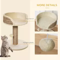 PawHut Cat Tree Cat Scratching Post for Indoor Cats Kitten Play Tower Activity Centre Climbing Stand with Dangling Ball Beige - 5