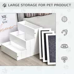 PawHut Dog Steps for Bed Sofa, 3 Step Wooden Dog Stairs for Sofa, Pet Stairs with Storage for Small Cats and Puppy, White - 4