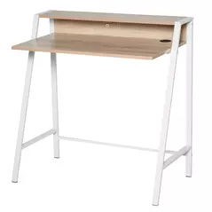 HOMCOM Writing Desk Computer Table Home Office PC Laptop Workstation Storage Shelf 84L x 45W cm White and Oak - 1