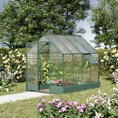 Outsunny 6x8 FT Polycarbonate Greenhouse with Base and Raised Bed, Walk-in Greenhouse with Aluminium Frame, Temperature Controlled Window, Foundation for Plants, Flowers, Vegetable - 2