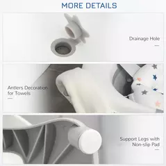 HOMCOM Foldable Baby Bathtub Set, Collapsible Bath Tub with Thermostatic Water Plug, Non-Slip Support, Cushion Pad, Drain Plugs, for Newborn to 3 Years - Offwhite - 6