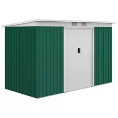 Outsunny 9ft x 4ft Metal Garden Shed, Outdoor Tool House with Foundation Kit, Ventilations and Double Doors, Deep Green - 1