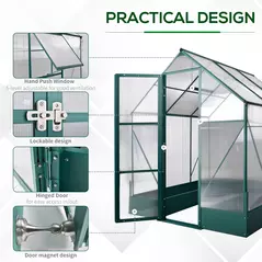 Outsunny 6x6 FT Polycarbonate Greenhouse with Base and Raised Bed, Walk-in Greenhouse with Aluminium Frame, Temperature Controlled Window, Foundation for Plants, Flowers, Vegetable - 5