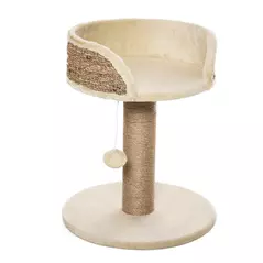 PawHut Cat Tree Cat Scratching Post for Indoor Cats Kitten Play Tower Activity Centre Climbing Stand with Dangling Ball Beige - 1