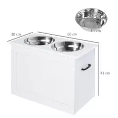 PawHut Raised Dog Bowls, with Storage, Two Stainless Steel Bowls, Elevated Base - White - 3