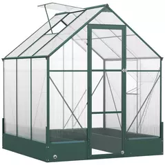 Outsunny 6x6 FT Polycarbonate Greenhouse with Base and Raised Bed, Walk-in Greenhouse with Aluminium Frame, Temperature Controlled Window, Foundation for Plants, Flowers, Vegetable - 1