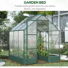 Outsunny 6x6 FT Polycarbonate Greenhouse with Base and Raised Bed, Walk-in Greenhouse with Aluminium Frame, Temperature Controlled Window, Foundation for Plants, Flowers, Vegetable - 9