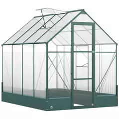 Outsunny 6x8 FT Polycarbonate Greenhouse with Base and Raised Bed, Walk-in Greenhouse with Aluminium Frame, Temperature Controlled Window, Foundation for Plants, Flowers, Vegetable - 1