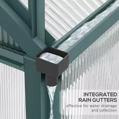 Outsunny 6 x 10ft Polycarbonate Greenhouse, Large Walk-In Green House with Slide Door and Window, Garden Plants Grow House with Aluminium Frame and Foundation, Dark Green - 7