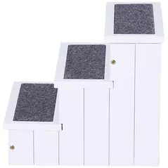 PawHut Dog Steps for Bed Sofa, 3 Step Wooden Dog Stairs for Sofa, Pet Stairs with Storage for Small Cats and Puppy, White - 8