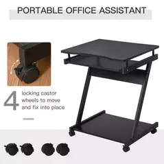 HOMCOM Movable Computer Desk with 4 Moving Wheels Sliding Keyboard Tray Home Office Workstation Black - 5