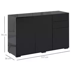 HOMCOM High Gloss Side Cabinet, Push-Open Design with 2 Drawers and 2 Cabinets for Living Room, 74H x 117W x 36Dcm, Black - 3