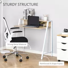 HOMCOM Writing Desk Computer Table Home Office PC Laptop Workstation Storage Shelf 84L x 45W cm White and Oak - 5
