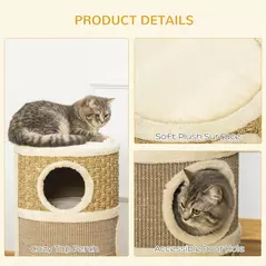 PawHut Cat Scratching Barrel Kitten Tree Tower for Indoor Cats Pet Furniture Climbing Frame Covered with Sisal and Seaweed Rope Cozy Platform Soft Plush - 5
