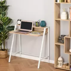 HOMCOM Writing Desk Computer Table Home Office PC Laptop Workstation Storage Shelf 84L x 45W cm White and Oak - 2