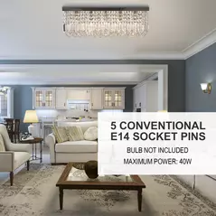 HOMCOM Modern Crystal Ceiling Light Square Crystal Chandelier for Living Room, Dining Room, Hall, E14 Base, Silver, 80 x 25 x 23cm - 6