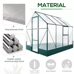 Outsunny 6x8 FT Polycarbonate Greenhouse with Base and Raised Bed, Walk-in Greenhouse with Aluminium Frame, Temperature Controlled Window, Foundation for Plants, Flowers, Vegetable - 4