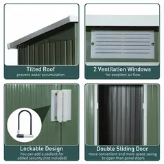 Outsunny 7 x 4ft Galvanised Steel Garden Shed, with Foundation Kit - Green - 6