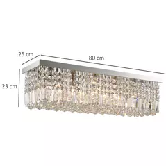 HOMCOM Modern Crystal Ceiling Light Square Crystal Chandelier for Living Room, Dining Room, Hall, E14 Base, Silver, 80 x 25 x 23cm - 3
