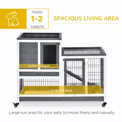 PawHut Wooden Indoor Rabbit Hutch Guinea Pig House Bunny Small Animal Cage W/ Wheels Enclosed Run 110 x 50 x 88 cm, Grey - 4