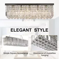 HOMCOM Modern Crystal Ceiling Light Square Crystal Chandelier for Living Room, Dining Room, Hall, E14 Base, Silver, 80 x 25 x 23cm - 5