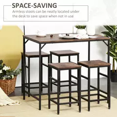 HOMCOM 5-Piece Breakfast Bar Table and Stools Set, Kitchen Bar Table Set with High Table and 4 Stools, Space Saving Compact Dining Furniture for Small Spaces, Rustic Brown - 4