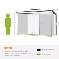 Outsunny 7 x 4ft Galvanised Steel Garden Shed, with Foundation Kit - Green - 3