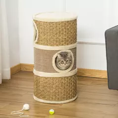 PawHut Cat Scratching Barrel Kitten Tree Tower for Indoor Cats Pet Furniture Climbing Frame Covered with Sisal and Seaweed Rope Cozy Platform Soft Plush - 2