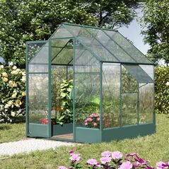Outsunny 6x6 FT Polycarbonate Greenhouse with Base and Raised Bed, Walk-in Greenhouse with Aluminium Frame, Temperature Controlled Window, Foundation for Plants, Flowers, Vegetable - 2