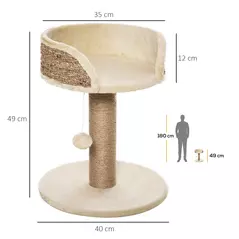PawHut Cat Tree Cat Scratching Post for Indoor Cats Kitten Play Tower Activity Centre Climbing Stand with Dangling Ball Beige - 3