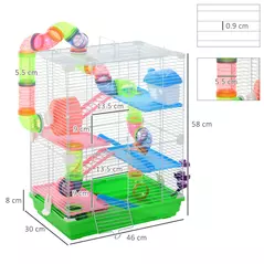 PawHut 5 Tier Hamster Cage Carrier Habitat w/ Exercise Wheels, Tunnel, Green - 3