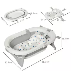 HOMCOM Foldable Baby Bathtub Set, Collapsible Bath Tub with Thermostatic Water Plug, Non-Slip Support, Cushion Pad, Drain Plugs, for Newborn to 3 Years - Offwhite - 3