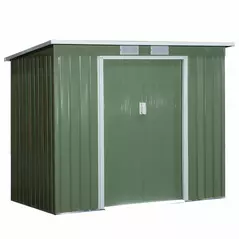 Outsunny 7 x 4ft Galvanised Steel Garden Shed, with Foundation Kit - Green - 1